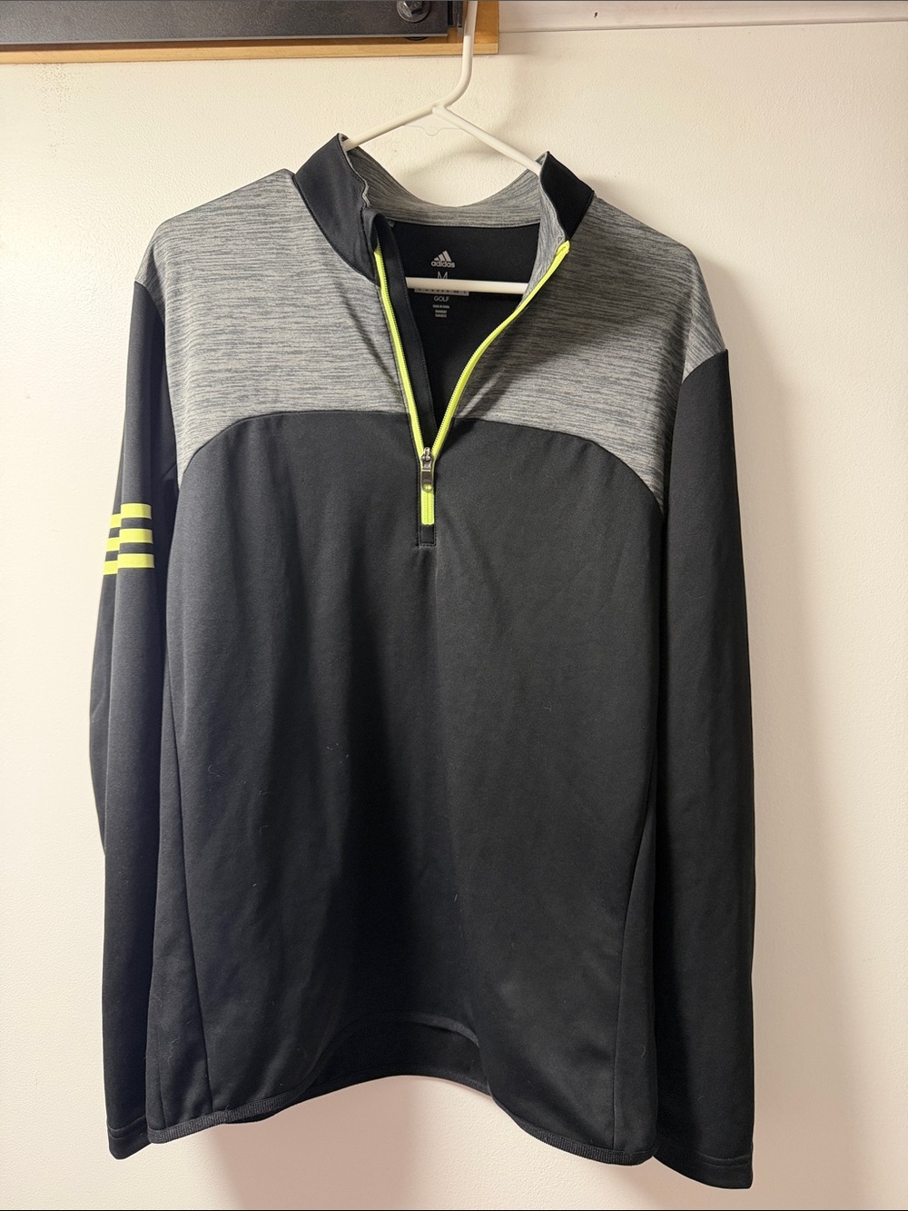adidas Black and Heather Gray Quarter-Zip Pullover with Neon Green Trim